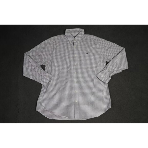 Vineyard Vines Button-Up Shirt Men L Gray/White Gingham Slim Fit Logo Embroidery - Picture 1 of 10